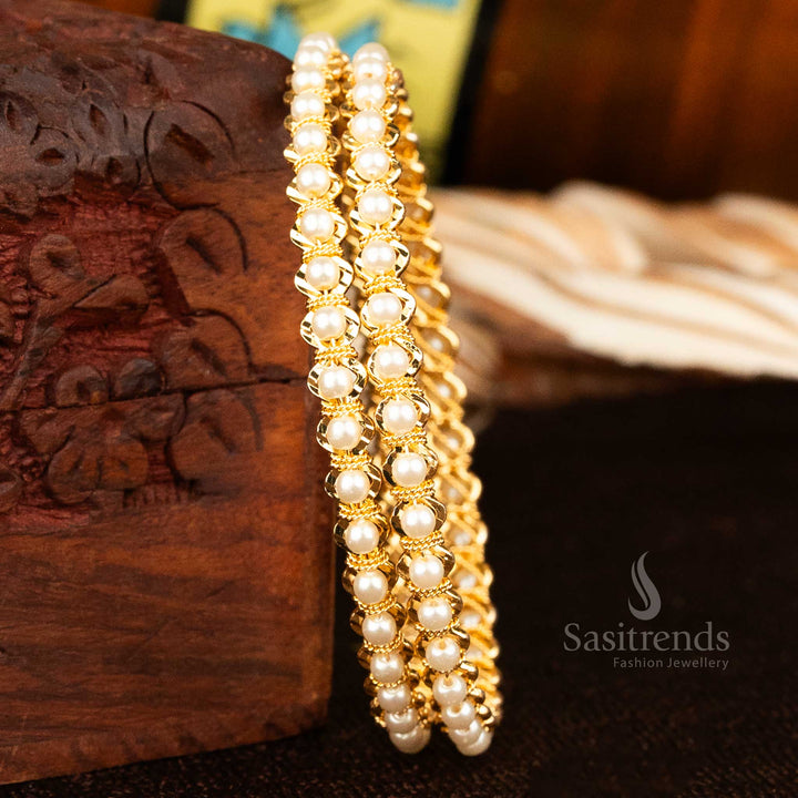 Traditional Micro Gold Plated White Pavalam Bangles for Festivals - Sasitrends