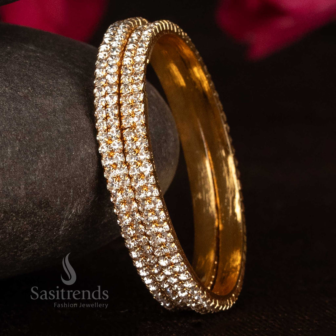 Elegant Micro Gold Plated Two Line Stone Kids Bangles for Traditional - SasitrendsWear