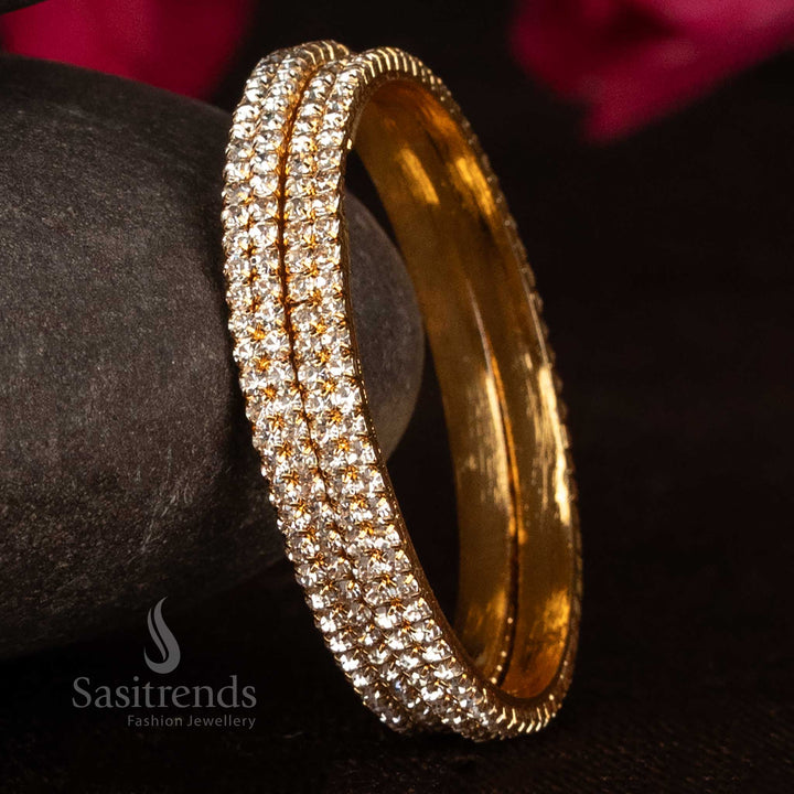 Attractive Guaranteed Micro Gold Plated Two Line Stone Kids Bangles – Brass Jewellery Pair - Sasitrends