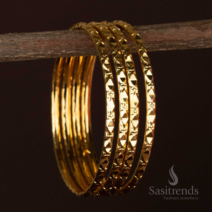 Elegant Micro Gold Plated One Gram Glossy Textured Finish Pair of 4 Designer Bangles – Guaranteed Quality Using 24 Carat Pure Gold Plated - Sasitrends
