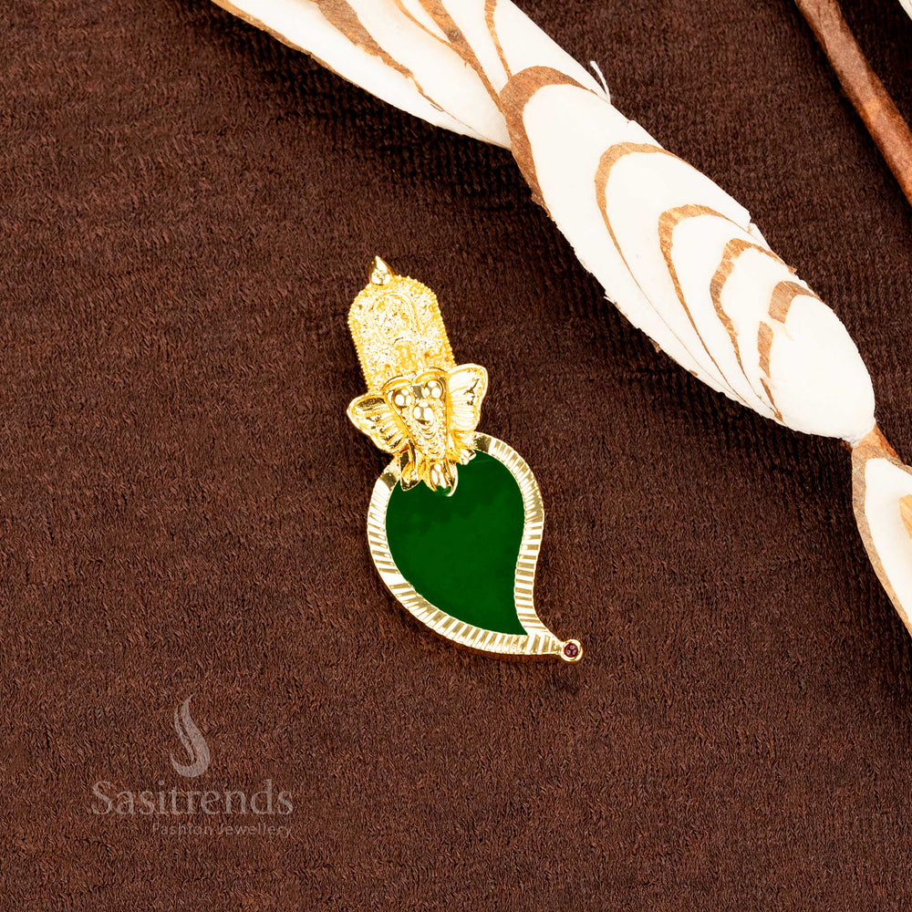  Micro Gold Plated Vinayagar Temple Jewellery Green Mango Pendant with Palakka Design – Sasitrends