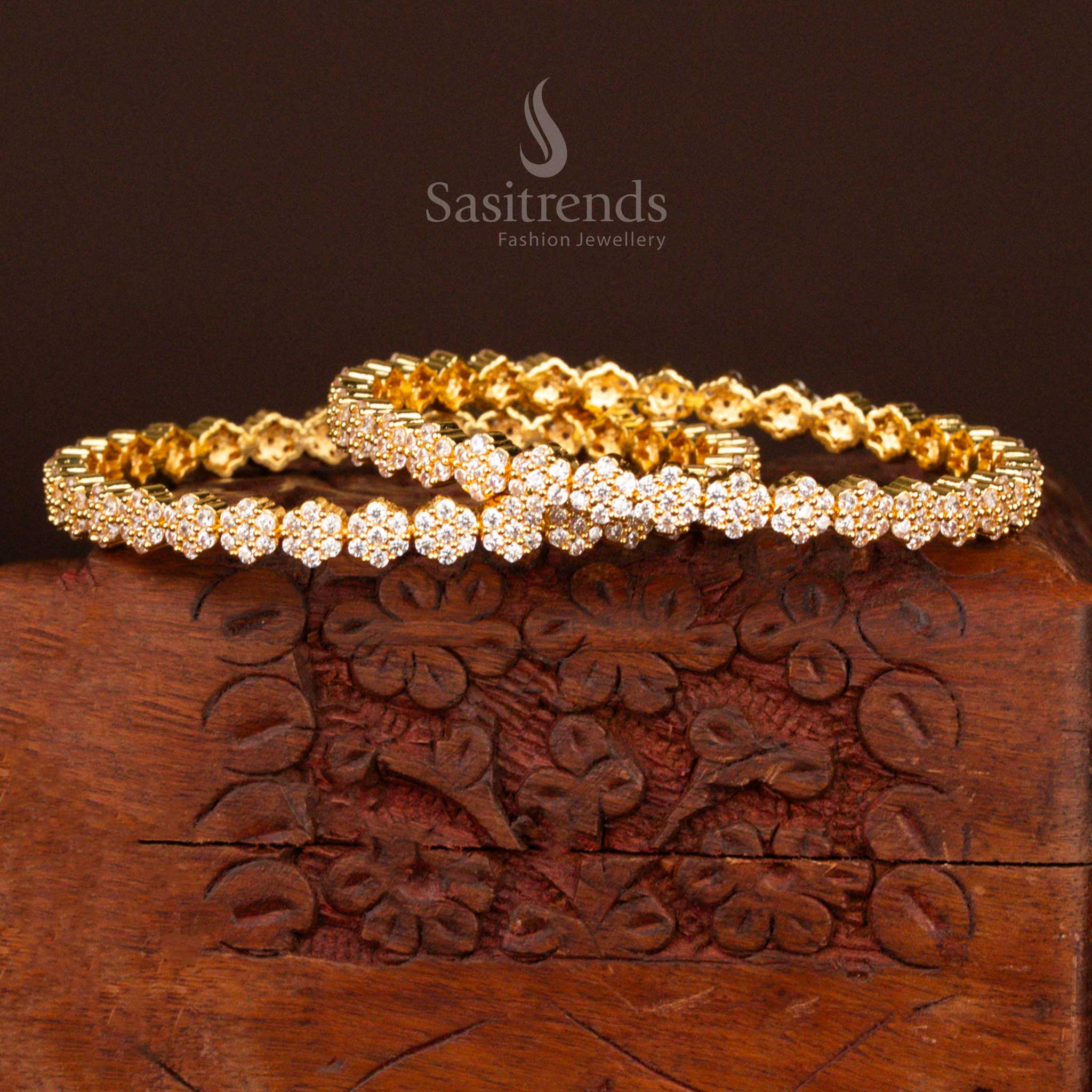 Micro Gold Plated White AD stone Bangles for festive wear - Sasitrends