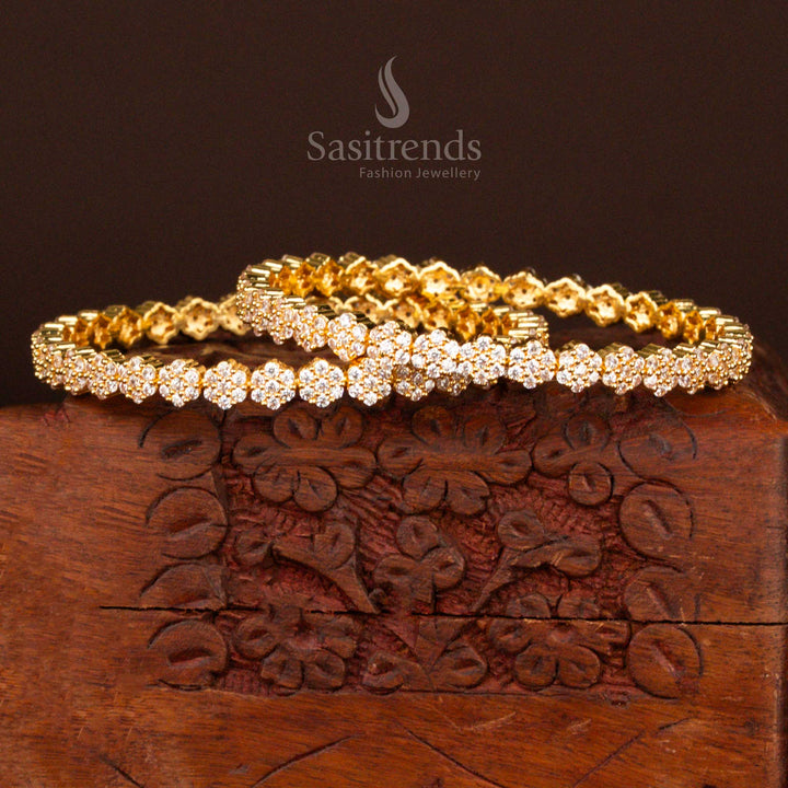 Micro Gold Plated White AD stone Bangles for festive wear - Sasitrends