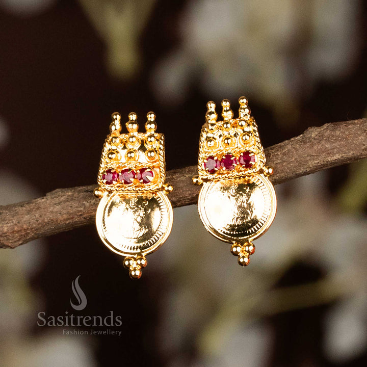 Real Gold Look Micro Plated Lakshmi Earrings with Temple Crown Design – Sasitrends