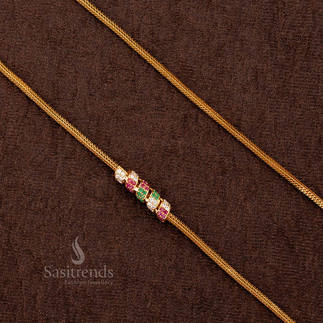 One gram gold plated chain with multi-stone Mugappu centerpiece – perfect for sarees - Sasitrends
