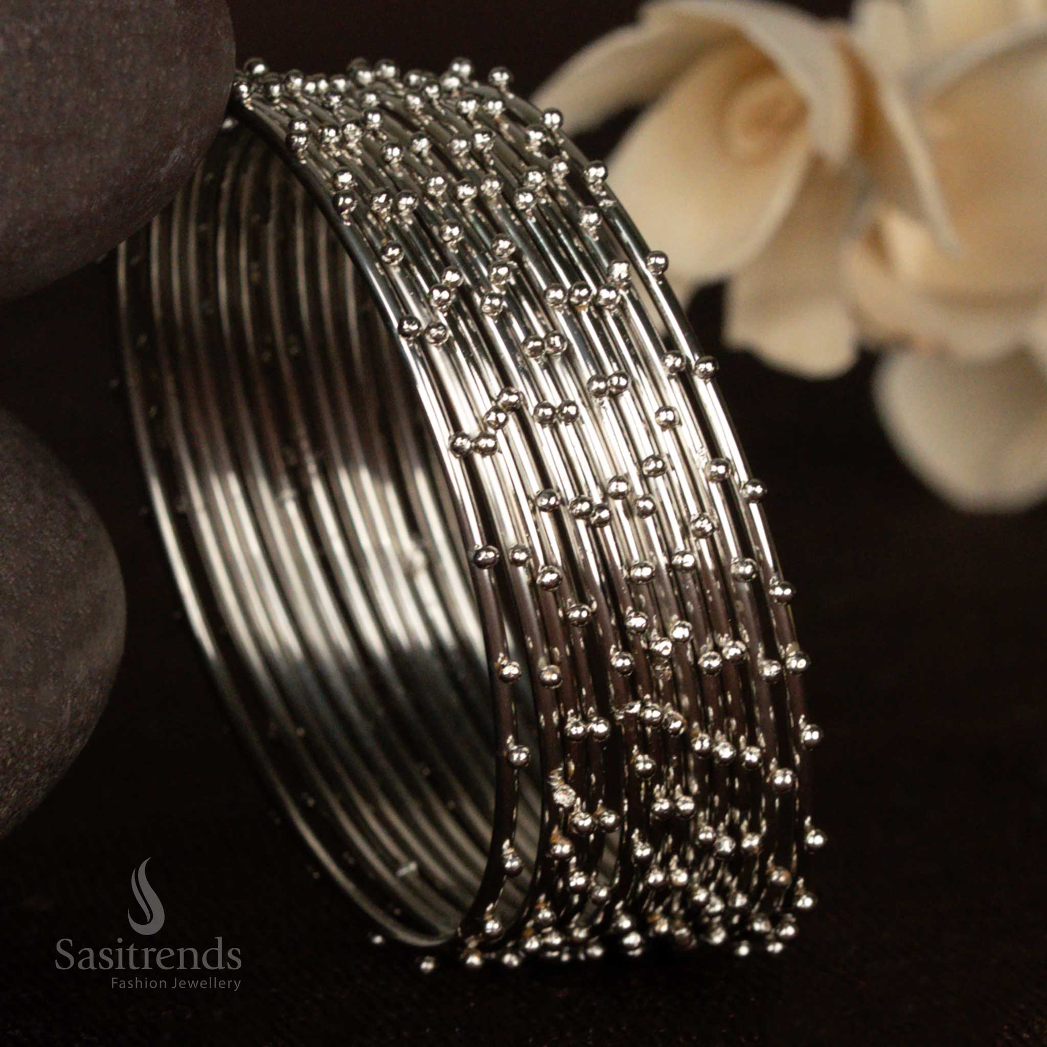 Oxidised Silver Finish Bangles with Scattered Dot Motif Detailing – Sasitrends 