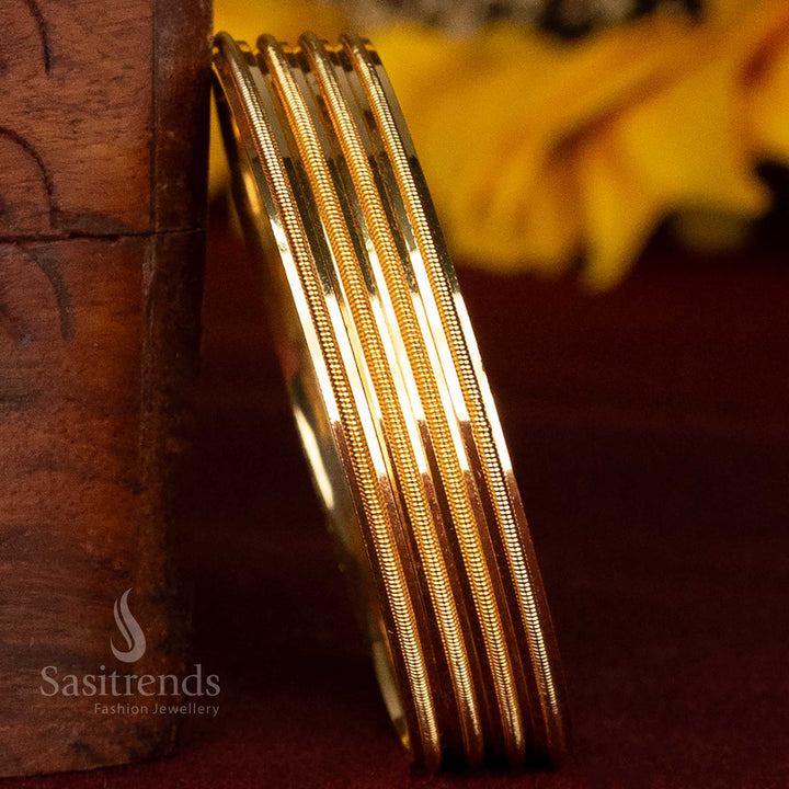 Elegant Kids Micro Gold Plated Textured Edge Bangle Set of 4 - Looks Like Real 24K Gold - Sasitrends
