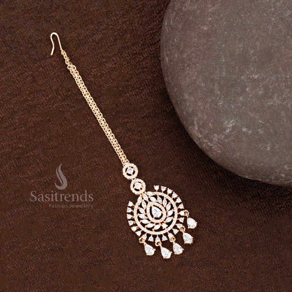 Rose Gold Plated American Diamond Tikka with Circular Motif – Sasitrends