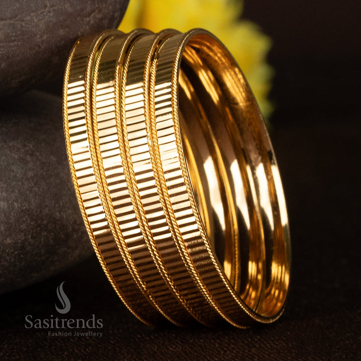 Amazing Micro Gold Plated Glossy Ripple Line Bangles Set – One Gram Jewellery For Festive Wear - Sasitrends