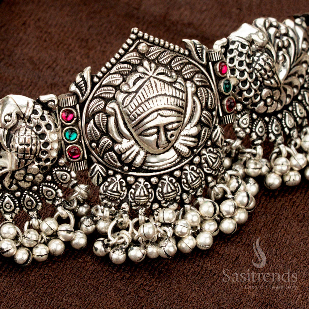 Traditional Kolapuri oxidised jewellery with black thread and ethnic charm - Sasitrends