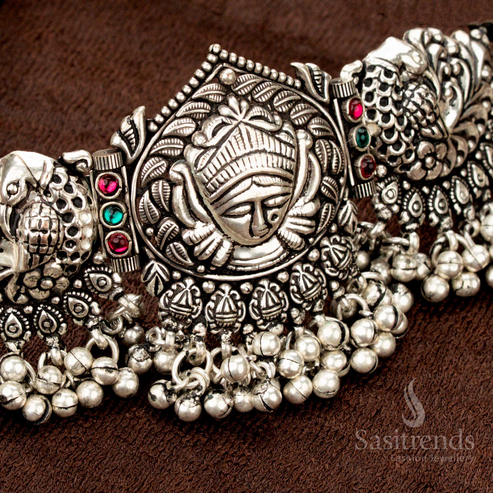 Traditional Kolapuri oxidised jewellery with black thread and ethnic charm - Sasitrends