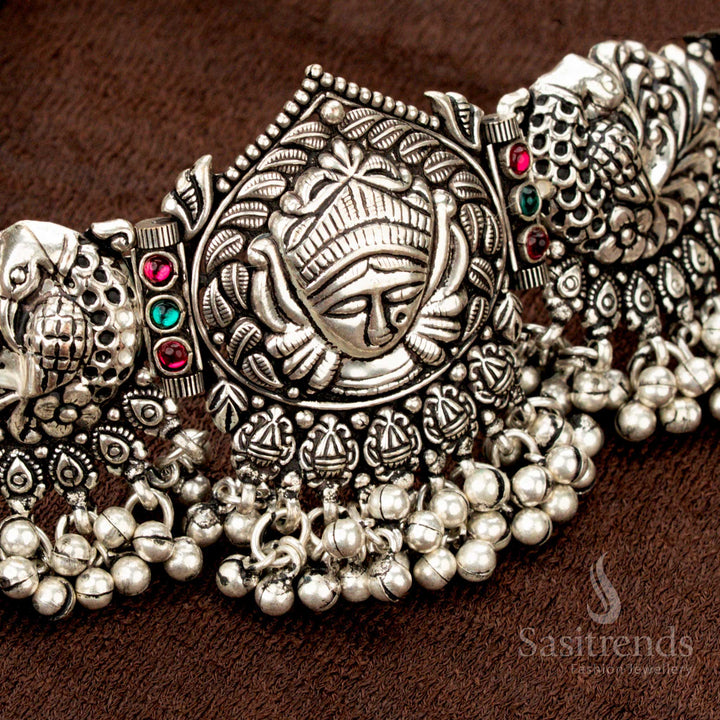 Traditional Kolapuri oxidised jewellery with black thread and ethnic charm - Sasitrends
