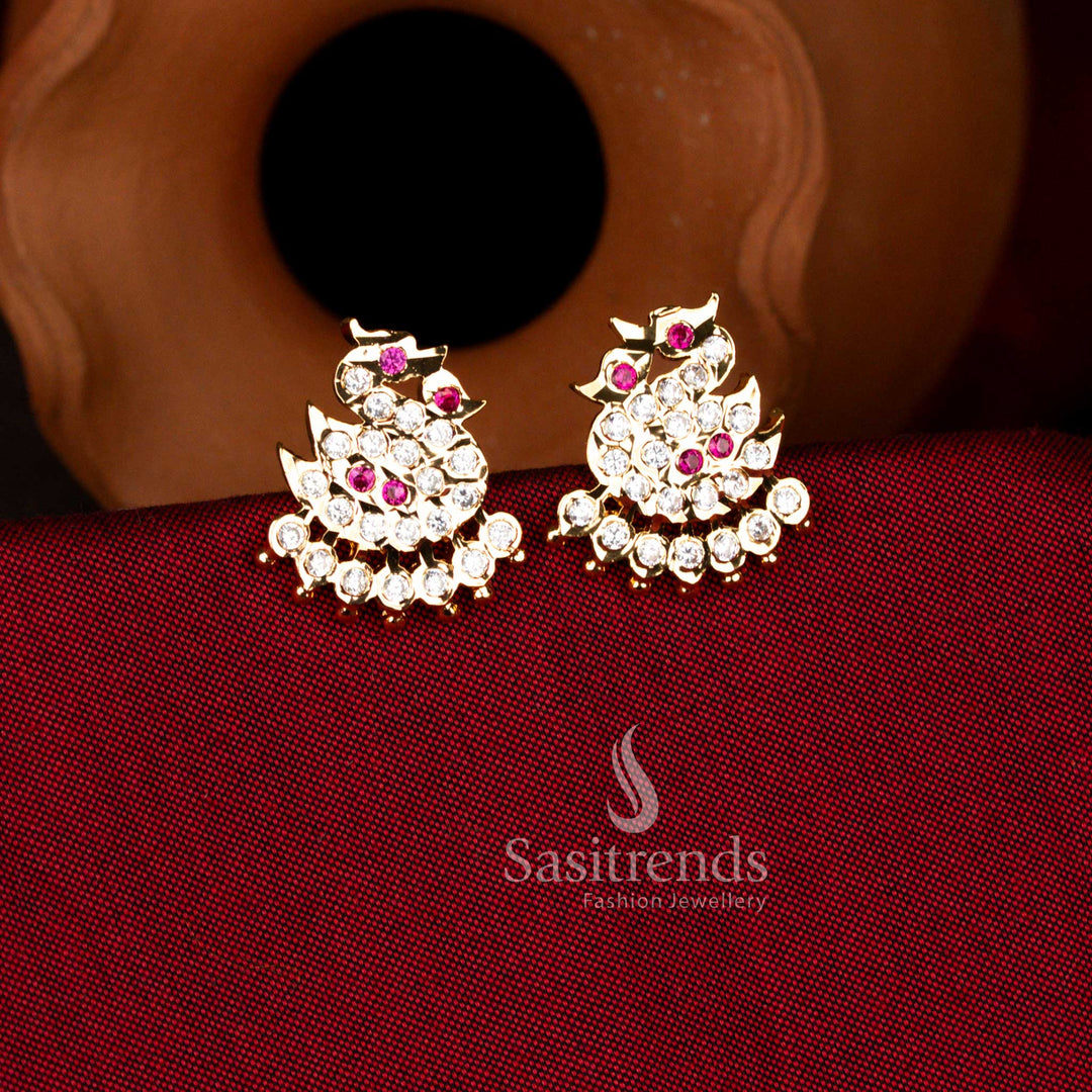 Beautiful Impon Addigai Guaranteed Micro Gold Plated Swan in Crescent AD Stone Earrings – Traditional & Festive Jewellery - Sasitrends