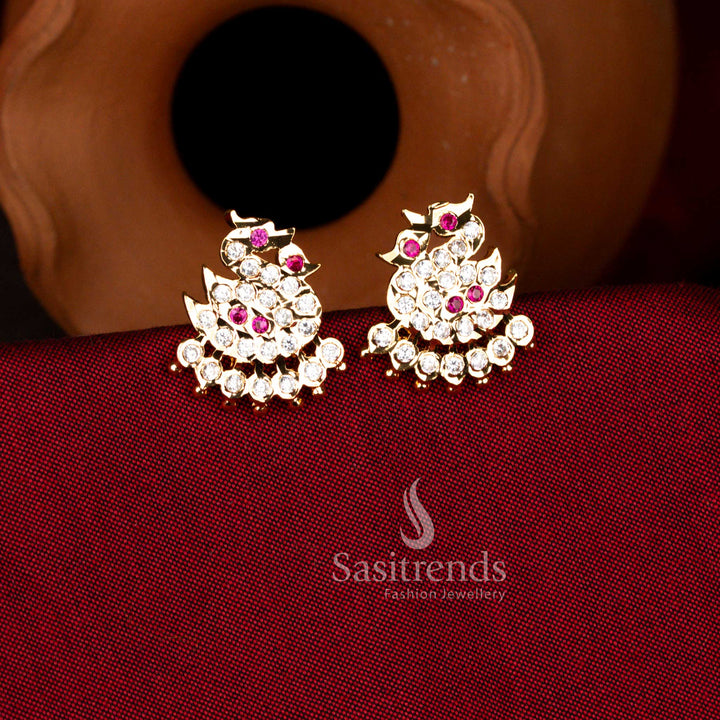 Beautiful Impon Addigai Guaranteed Micro Gold Plated Swan in Crescent AD Stone Earrings – Traditional & Festive Jewellery - Sasitrends