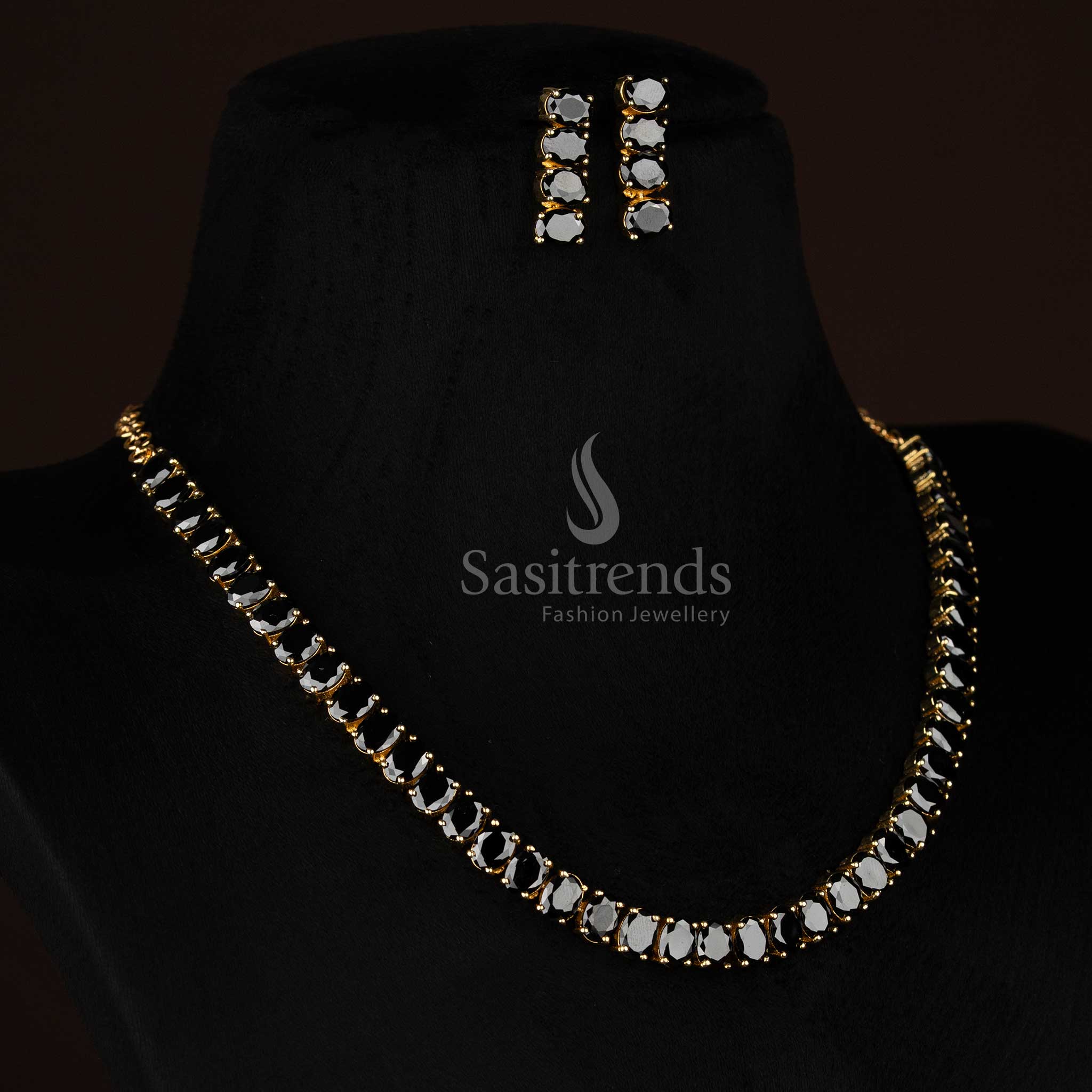 Black OnyxCharm American diamond micro gold plated oval necklace curated for stylish evening outings and social occasions - Sasitrends