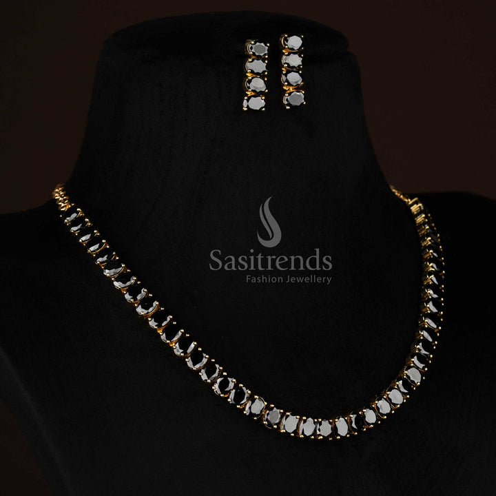 Black OnyxCharm American diamond micro gold plated oval necklace curated for stylish evening outings and social occasions - Sasitrends
