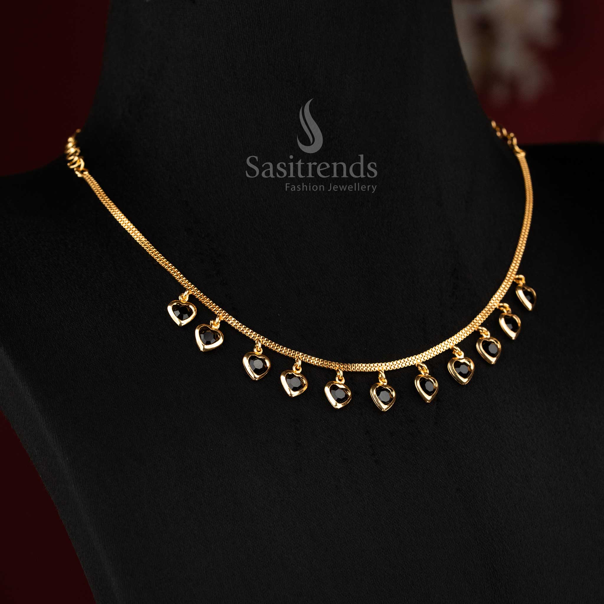 Modern black big heart AD micro gold necklace for girls, perfect jewellery for parties - Sasitrends