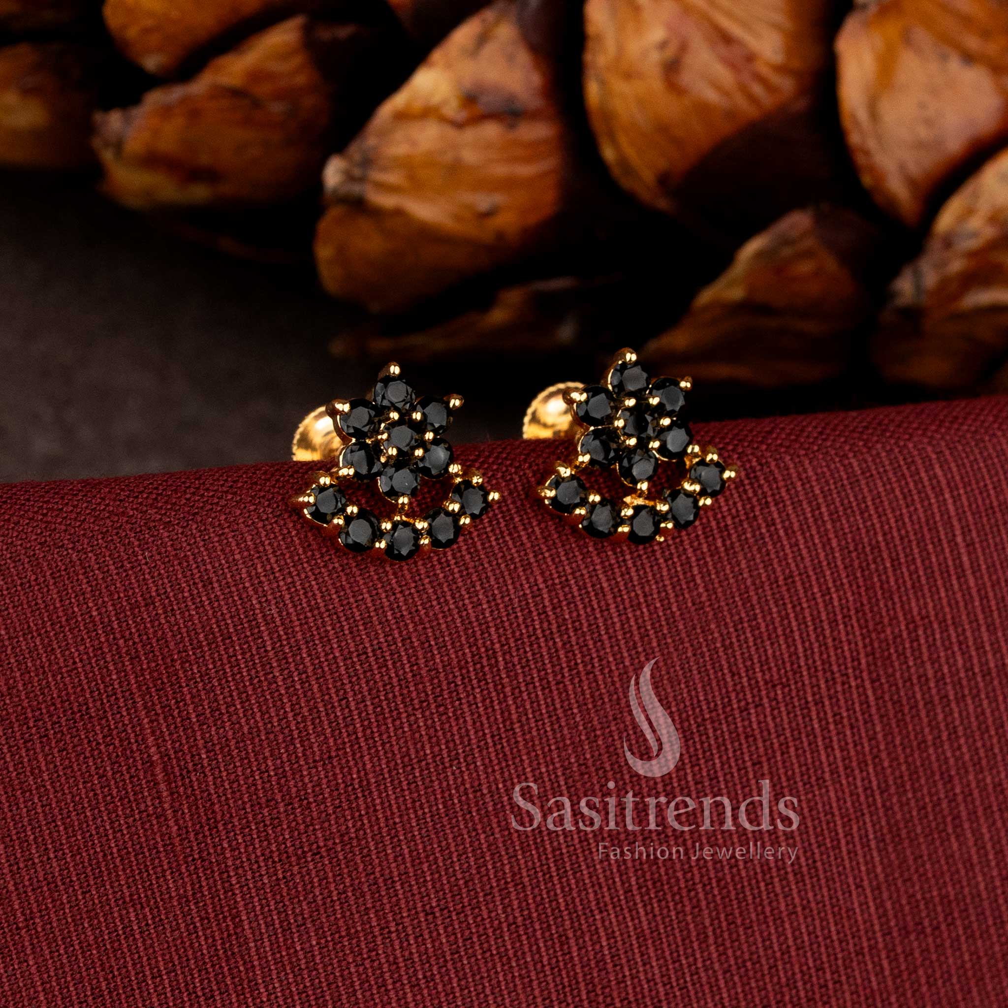 Ethnic style micro gold plated cluster floral half circle stud earrings featuring pavalam colour traditional jewellery charm – Sasitrends