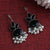 Elegant Oxidised German Silver Hook Stud Earrings with Dangling Pearl | Sasitrends
