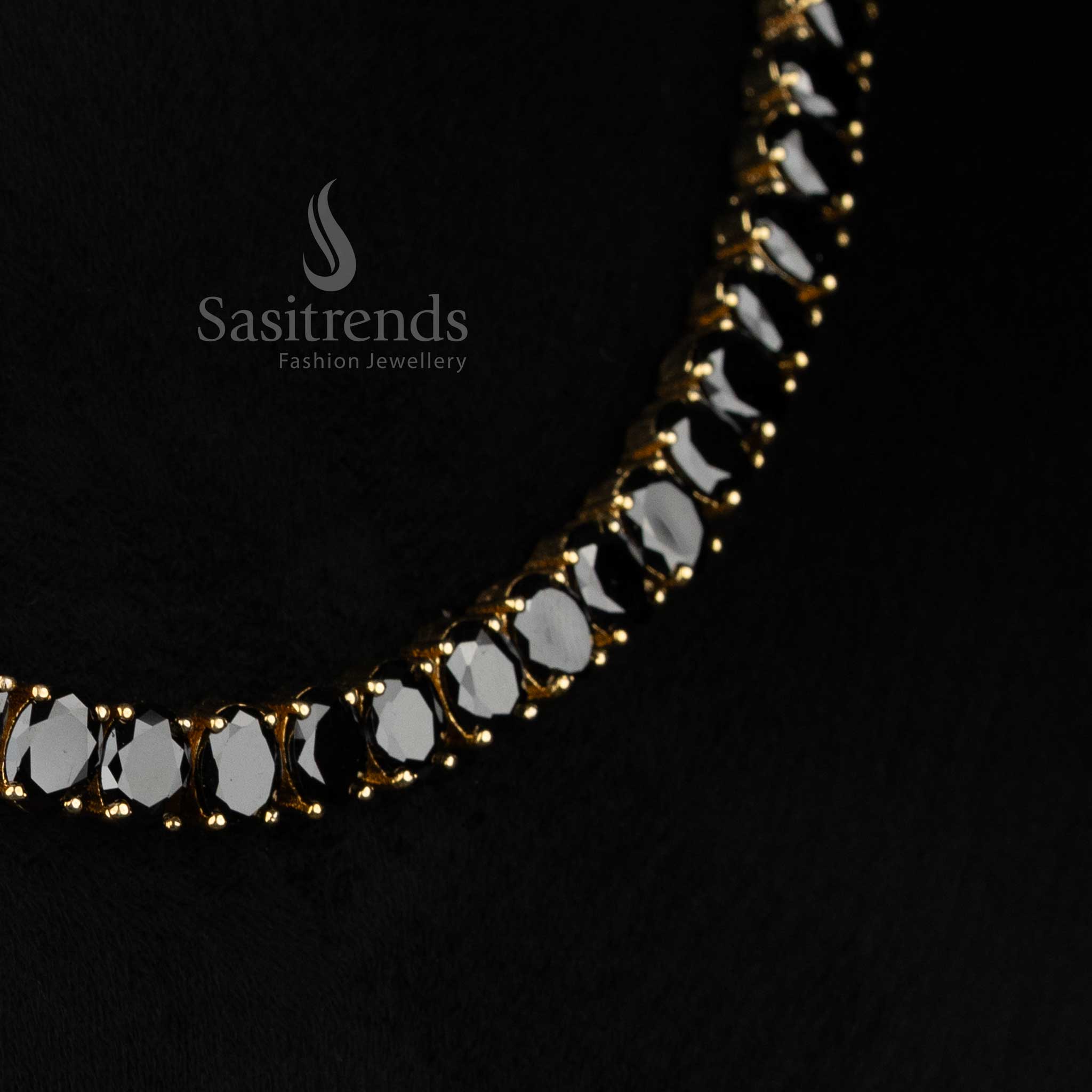 Black OnyxCharm American diamond micro gold plated oval necklace curated for stylish evening outings and social occasions - Sasitrends