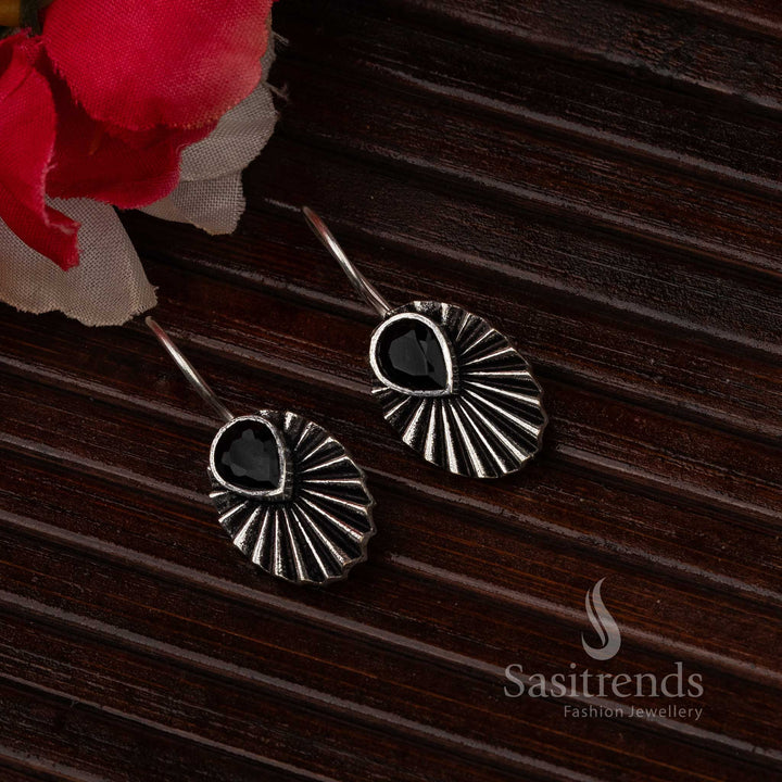 Black Oval Teardrop Oxidised Silver Earrings 2380J for Elegant Looks
