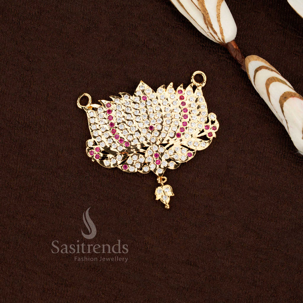 Celestial bloom impon micro gold plated lotus pendant white ruby with guaranteed shine perfect for sacred functions festive ceremonies and spiritual styling – Sasitrends