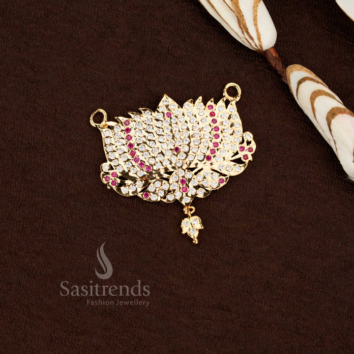 Celestial bloom impon micro gold plated lotus pendant white ruby with guaranteed shine perfect for sacred functions festive ceremonies and spiritual styling – Sasitrends