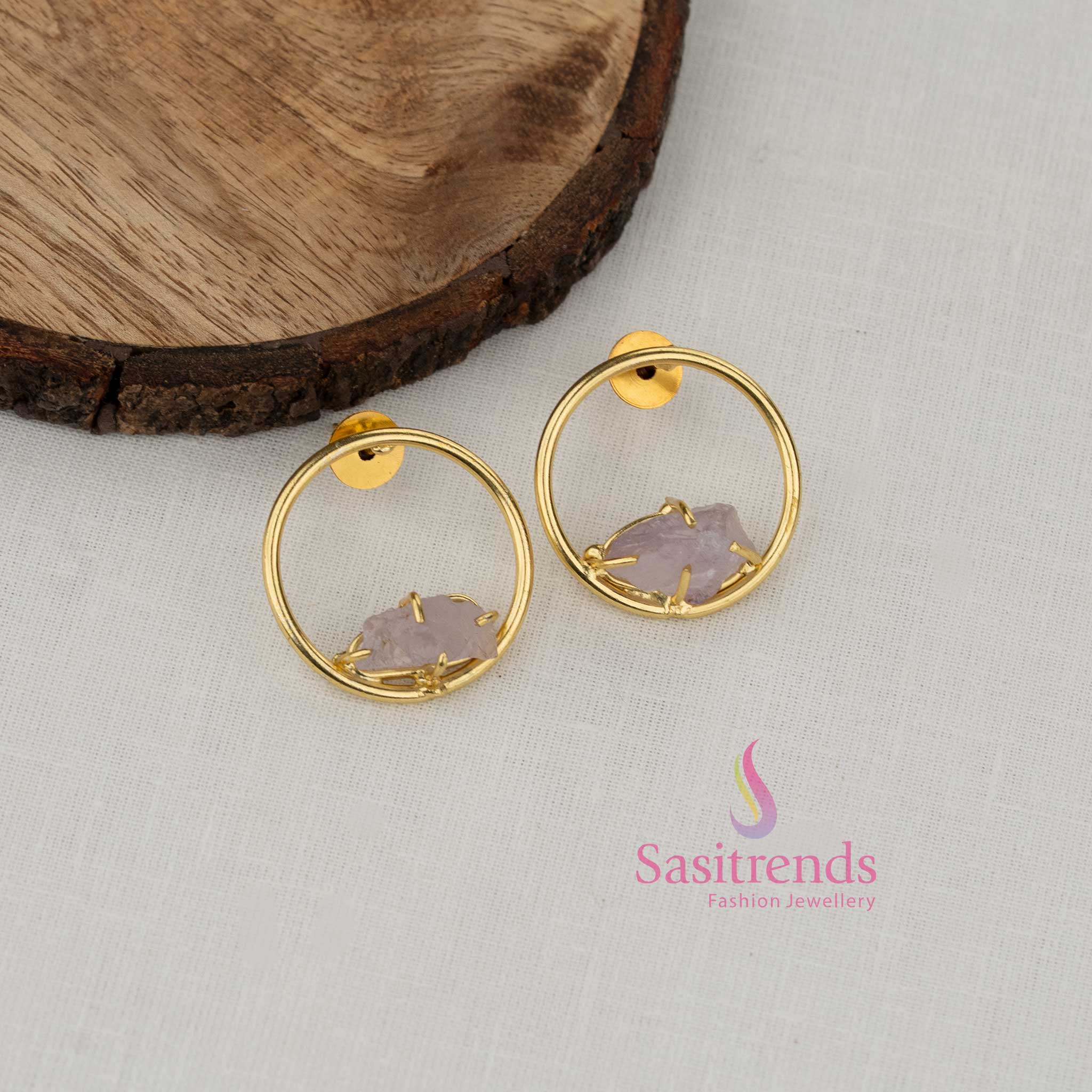 Bloom-Pink-Round-Natural-Stone-Gold-Plated-Stylish-Earrings-Sasitrends