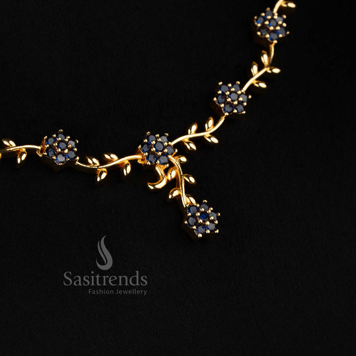 Elegant blue micro gold AD floral vine necklace – Sasitrends