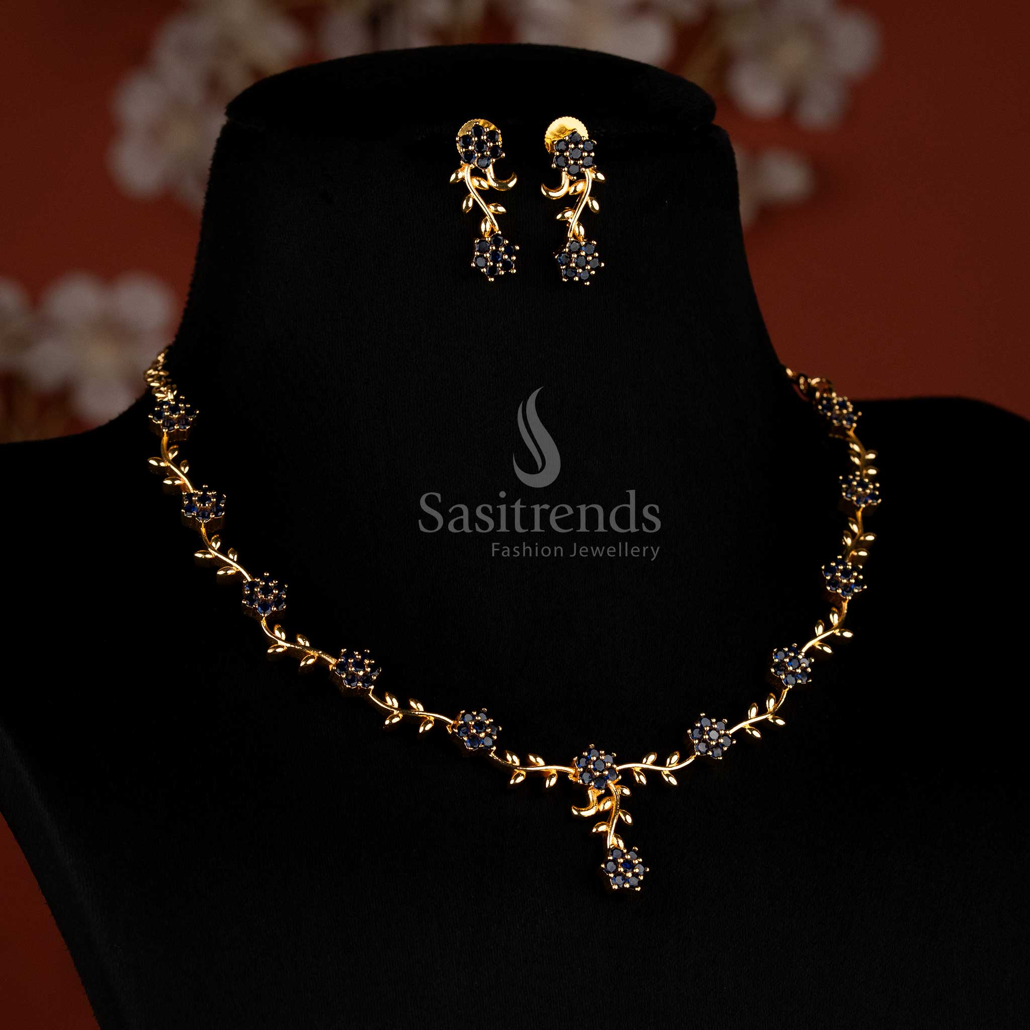 Classic blue AD floral vine necklace – Sasitrends