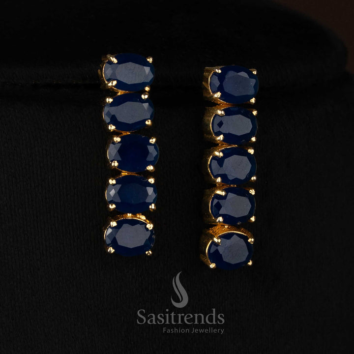 Blue CobaltBloom American diamond micro gold plated oval pearl accent earrings curated for evening glam and gatherings - Sasitrends