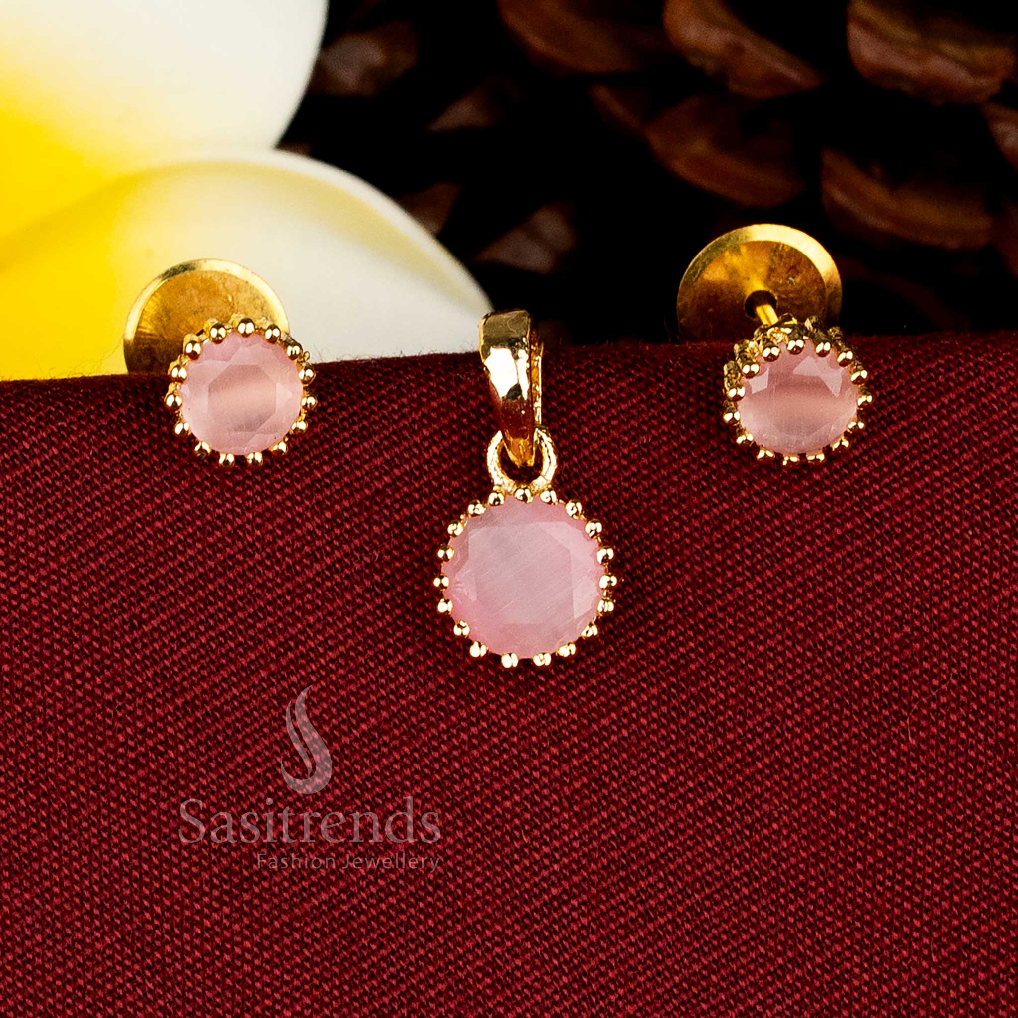 Pink gem halo pendant earrings with a twilight-inspired glow for celebration wear – Sasitrends