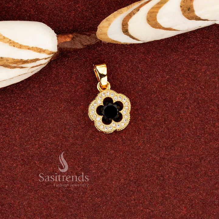 Chic black one gram micro gold plated AD cushion cut flower pendant for cultural events – Sasitrends