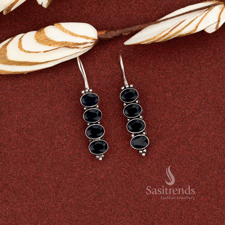 Chic black modern oxidised vertical oval earrings designed for casual and evening occasions – Sasitrends