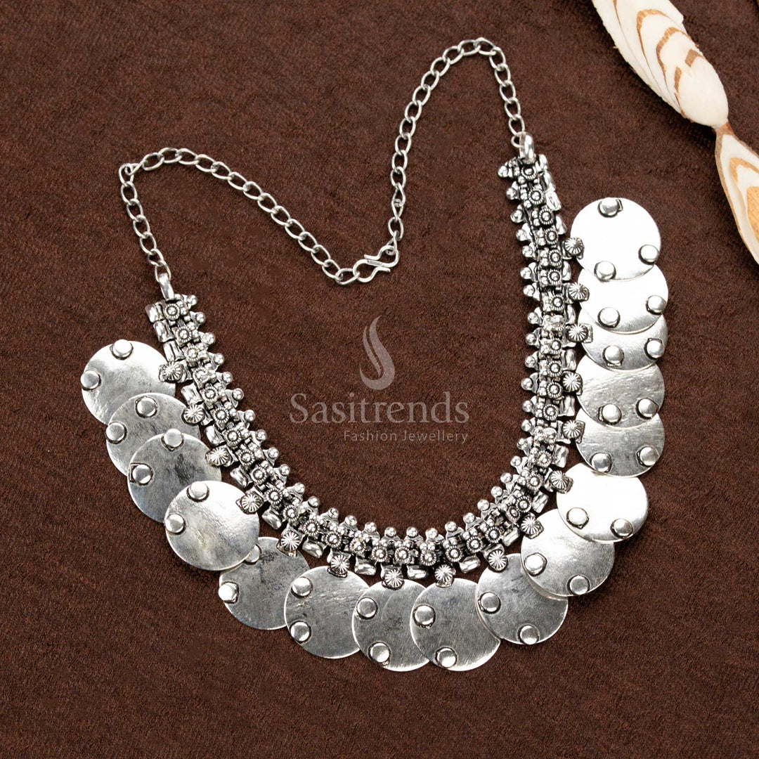 Antique finish floral oxidised necklace perfect for saree styling – Sasitrends