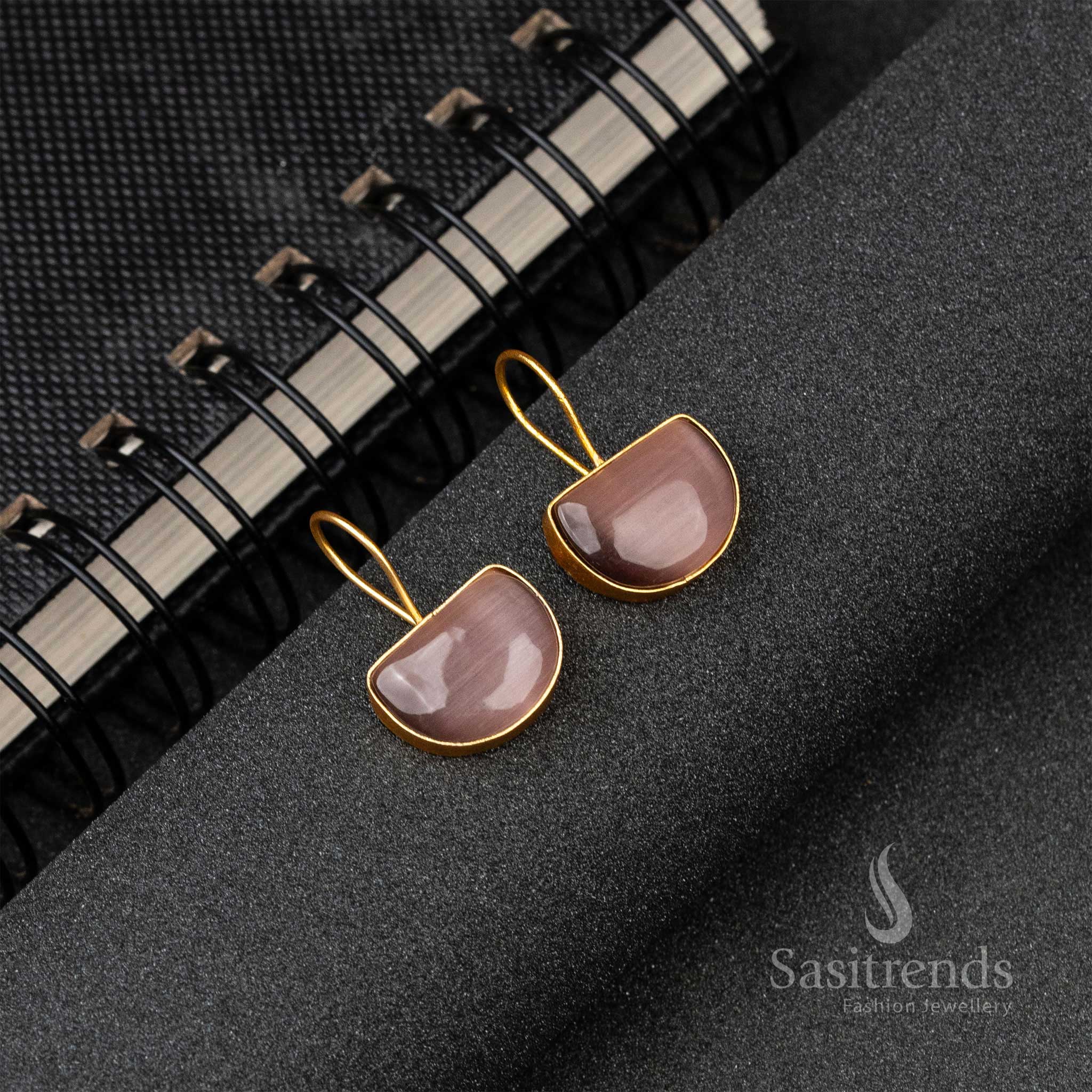 Brass Material Gold Plated Purple Monalisa Stone Fish Hook Earrings 