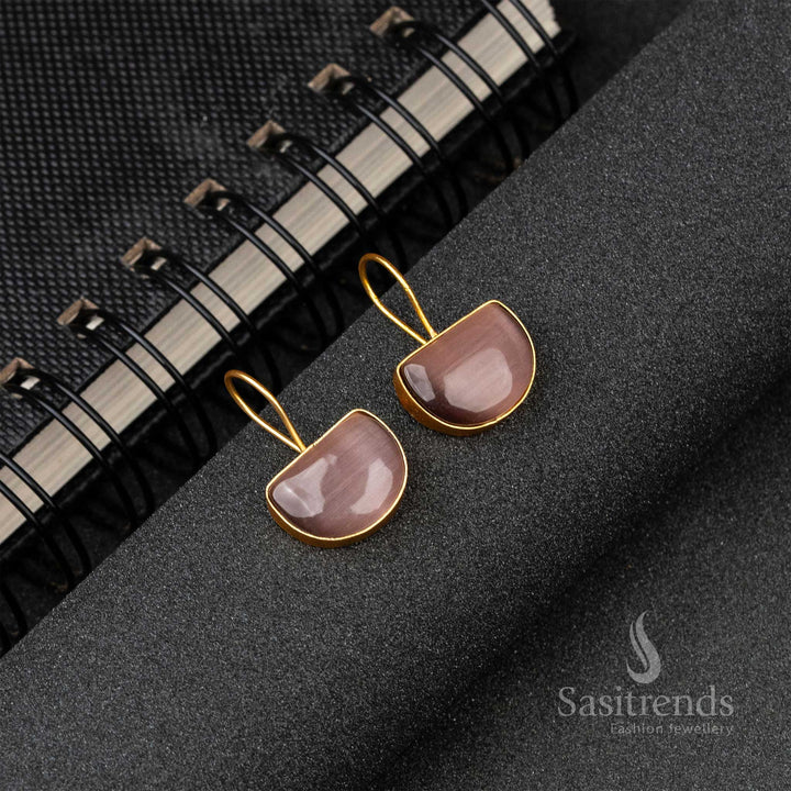 Brass Material Gold Plated Purple Monalisa Stone Fish Hook Earrings 
