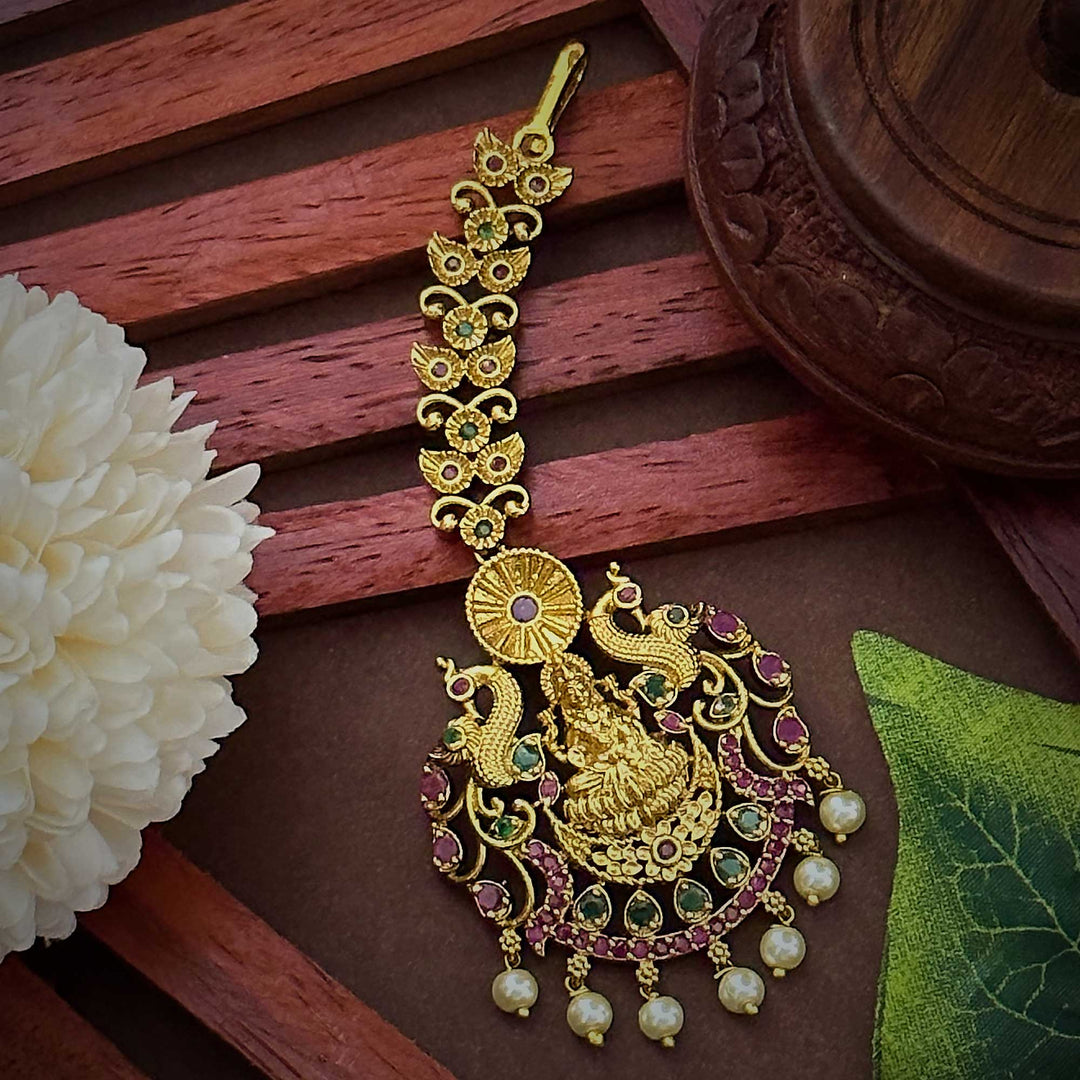 Lakshmi Motif Temple Gold Maang Tikka Traditional Bridal Wear