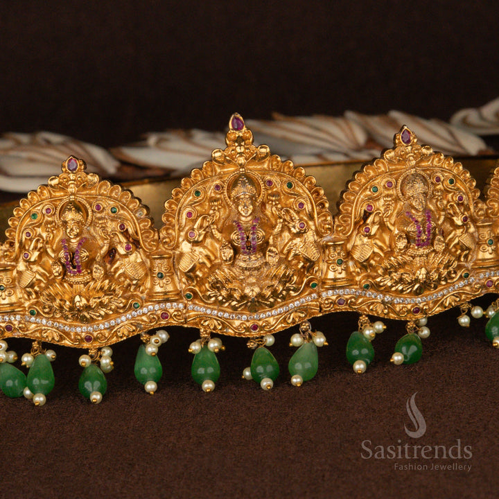 Antique Matte Gold Plated Temple Jewellery Hip Belt with Lakshmi Motifs for Weddings – Sasitrends