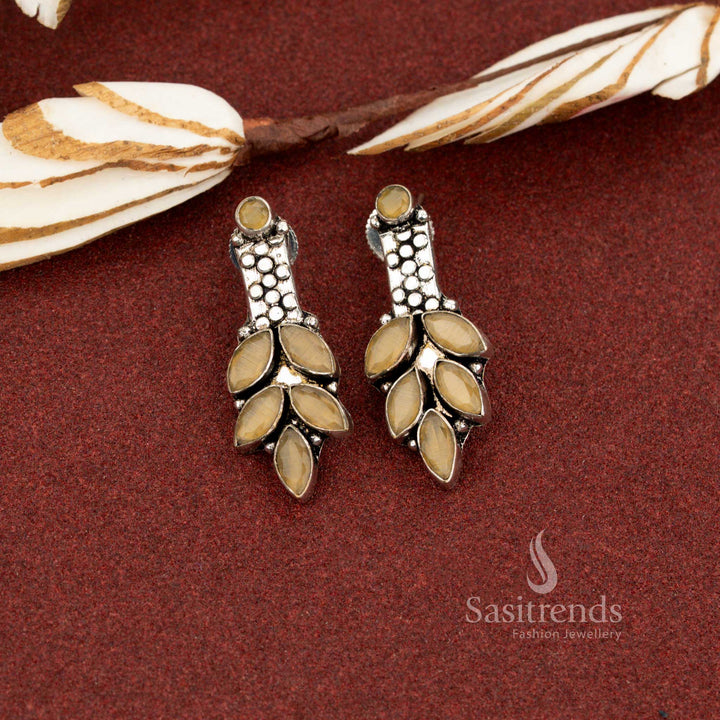 Bright yellow oxidised marquise leaf cluster stone earrings perfect for cheerful office dressing and daytime work wear – Sasitrends