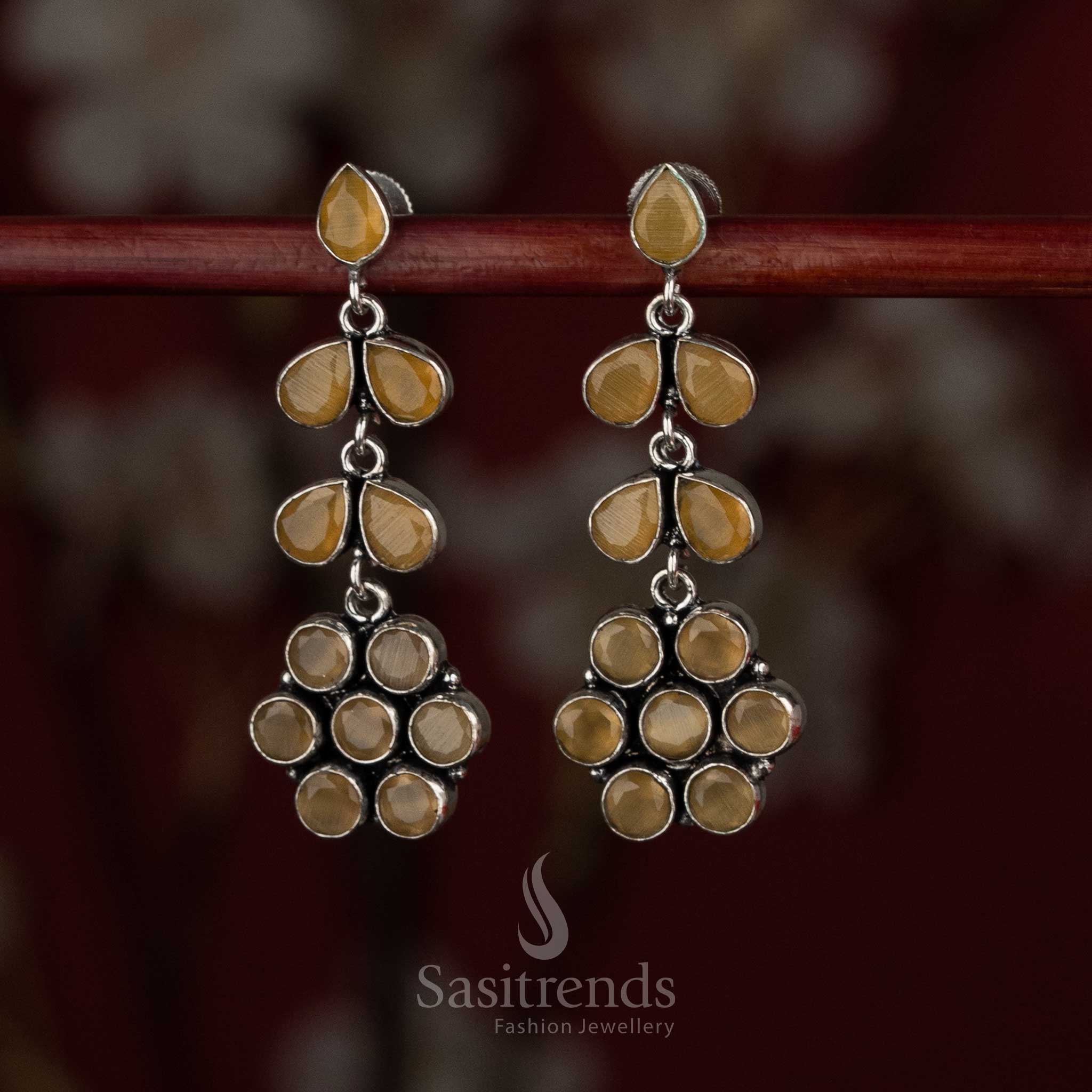 Golden yellow oxidised layered floral stone earrings suited for light casual fashion – Sasitrends