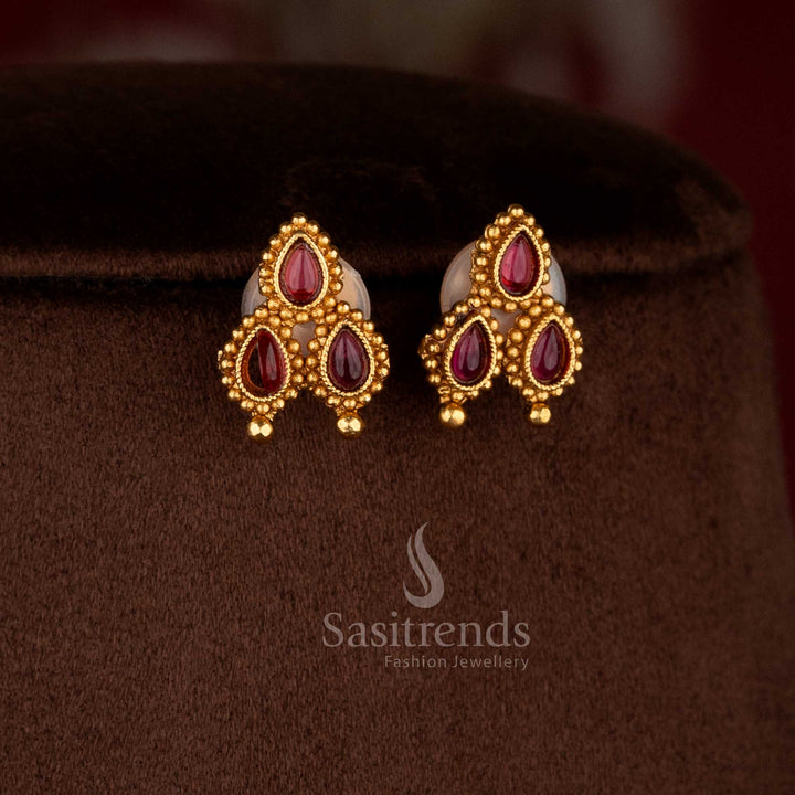 Opulent classic matte gold plated ruby stud earrings for evening functions – Sasitrends