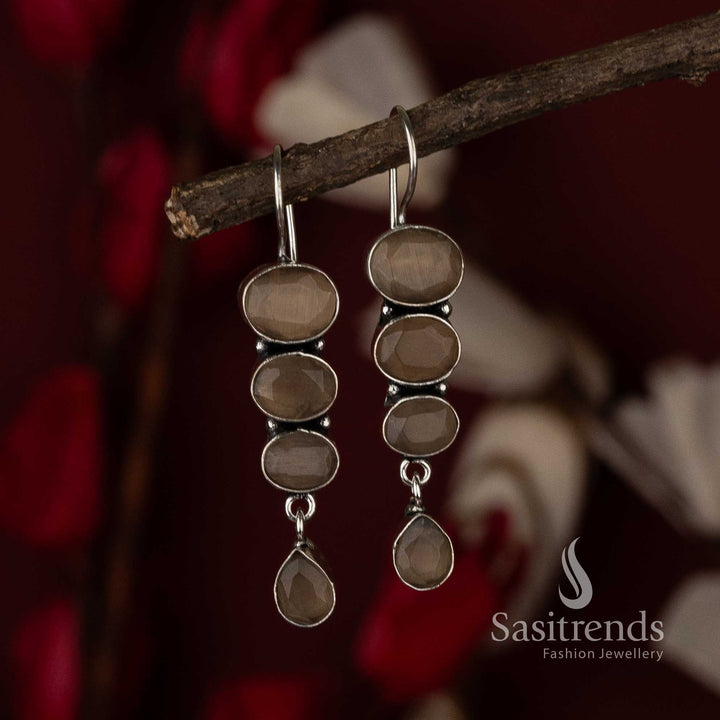 Brown-Chic-Radiance-Oxidised-Drop-Earrings-With-Wooden-Tone-Inspired-Stones-And-Warmth-Effect-Jewellery-Sasitrends