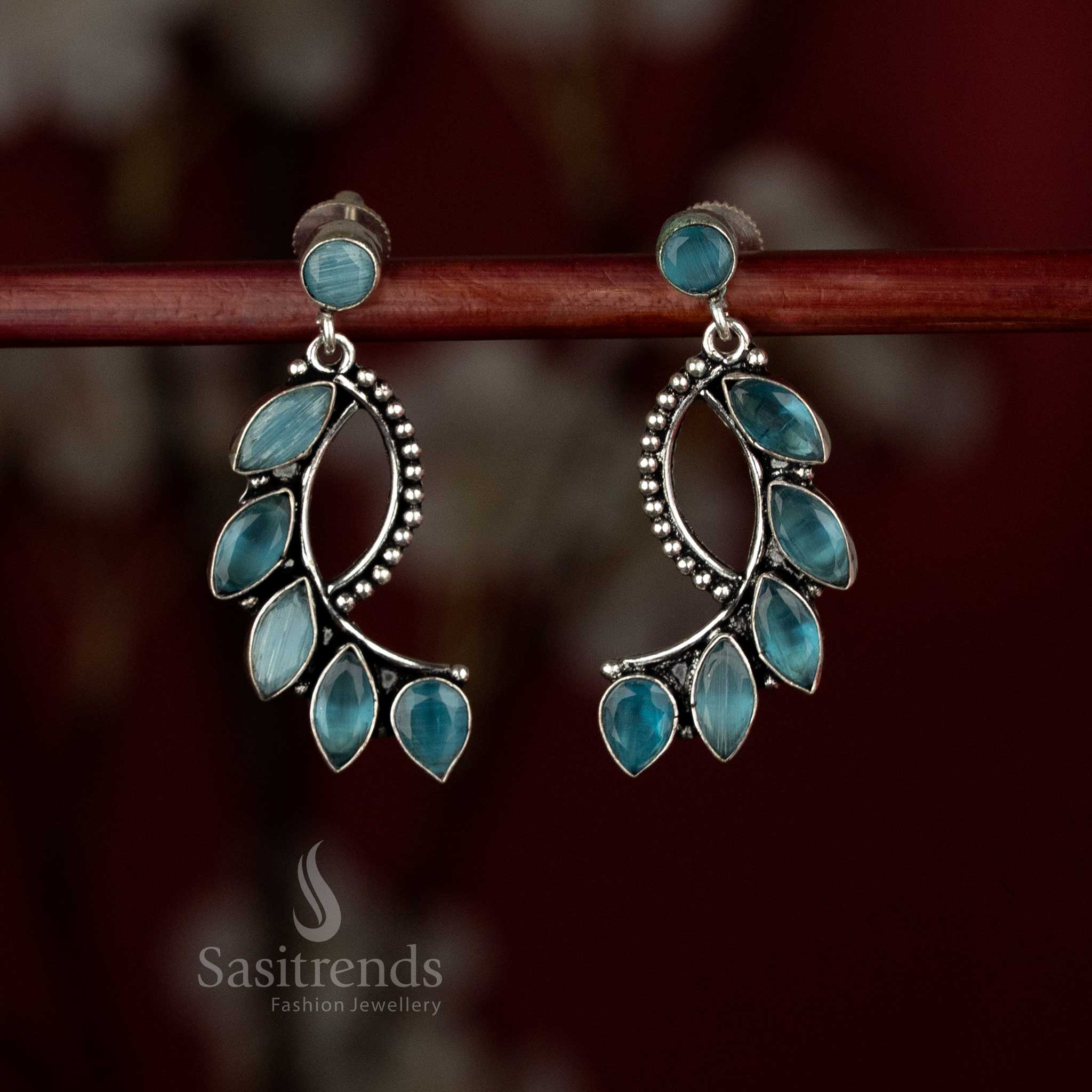 Breeze sky-blue oxidised S-curve crawler earrings for easy casual dinners – Sasitrends