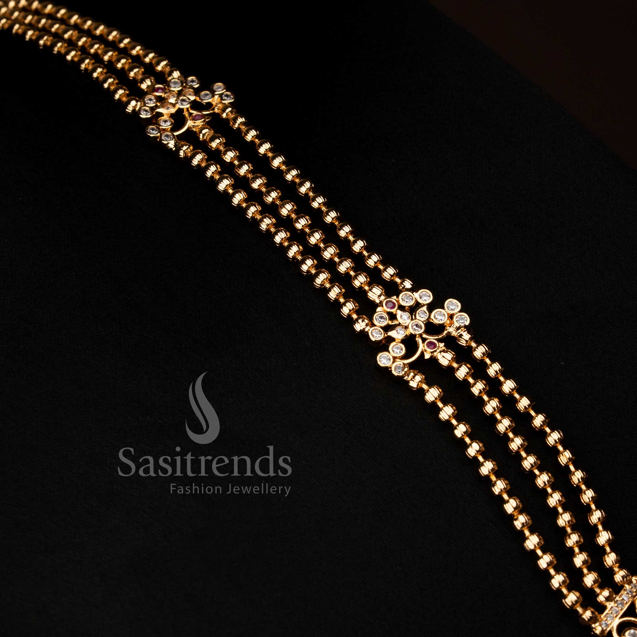 Opulent guaranteed micro gold plated AD peacock floral multi-colour 3-layer haram necklace perfect for weddings and grand occasion wear – Sasitrends