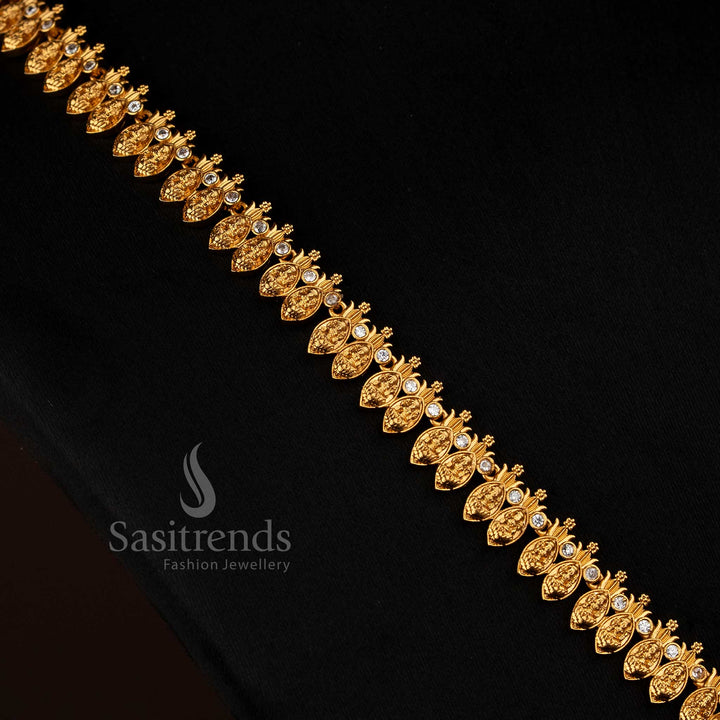 Divine matte gold plated dual peacock necklace with Lakshmi lotus temple motifs and multi-colour stone highlights, designed for weddings and traditional celebrations jewellery - Sasitrends