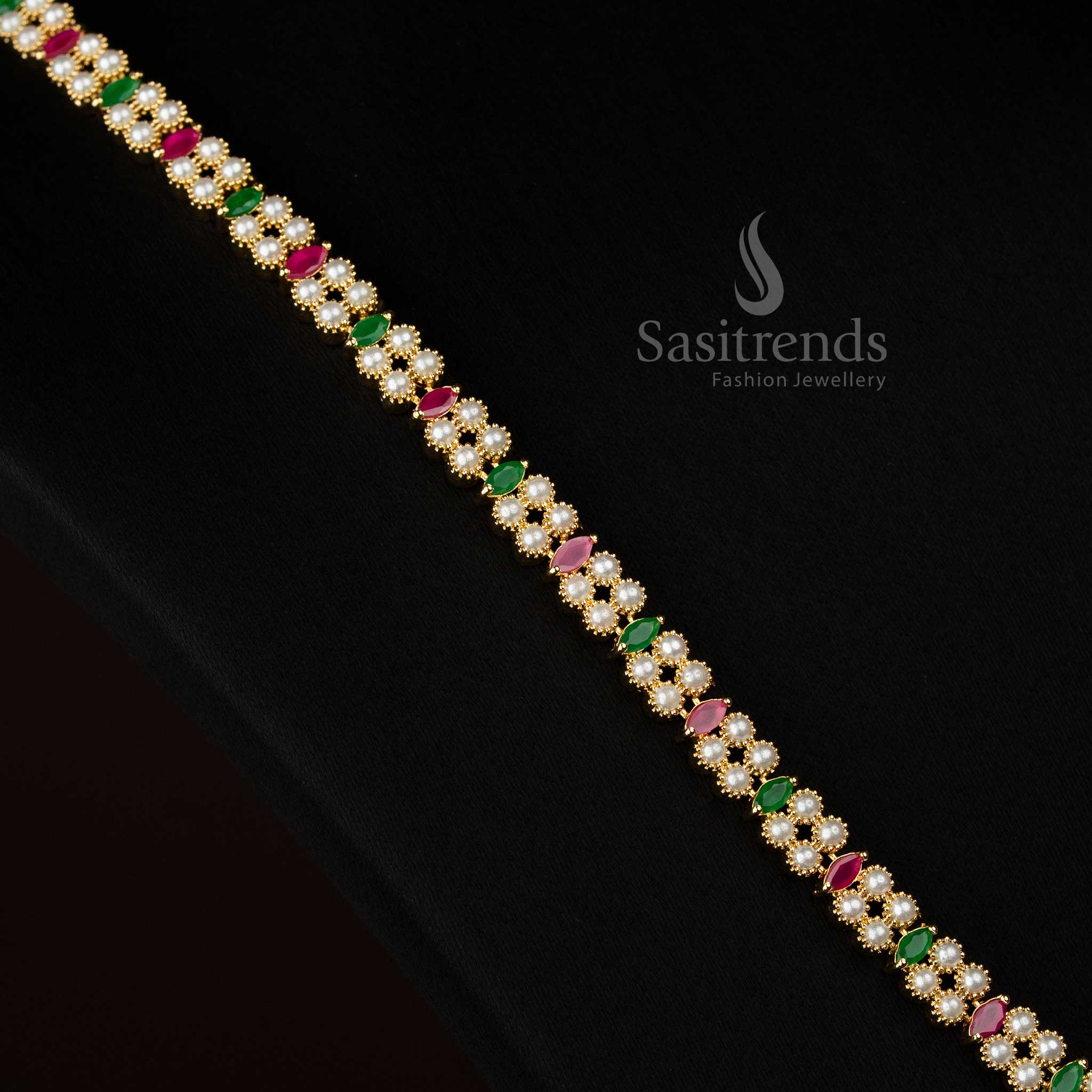 CelestialFlow American diamond 24k micro gold plated four round pearl cut long necklace curated for night events and stylish gatherings - Sasitrends