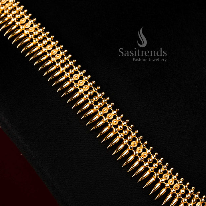 Traditional heritage micro gold plated mullapoo floral long necklace suitable for saree styling, temple visits, and cultural gatherings – Sasitrends