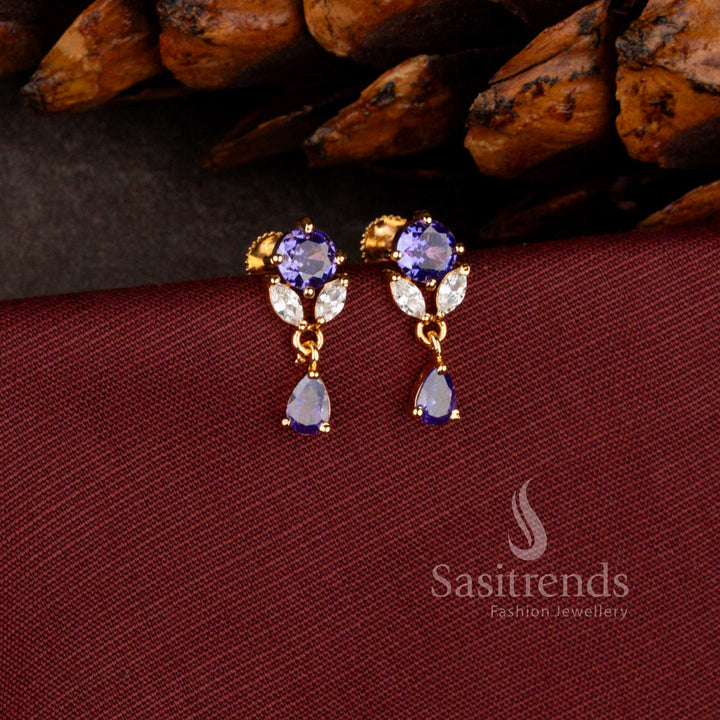 Majestic gold look earrings in mint crafted with round floral AD pattern and radiant brilliant cut teardrop detail – Sasitrends