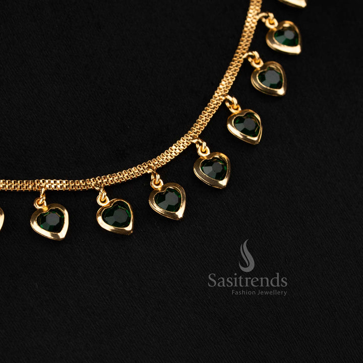 Elegant green big heart AD micro gold necklace for girls, perfect jewellery for parties - Sasitrends